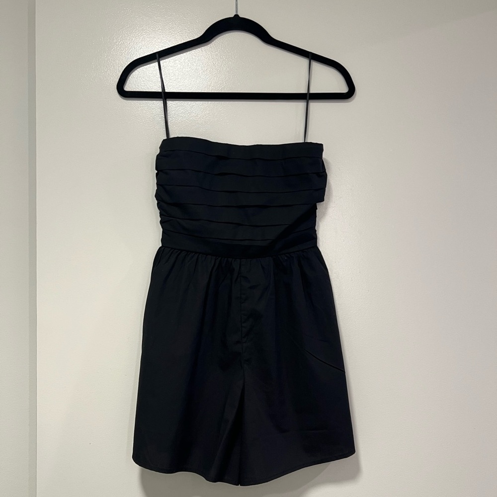 Abercrombie & Fitch Emerson Ruched Strapless Short Romper | XXSP, Black